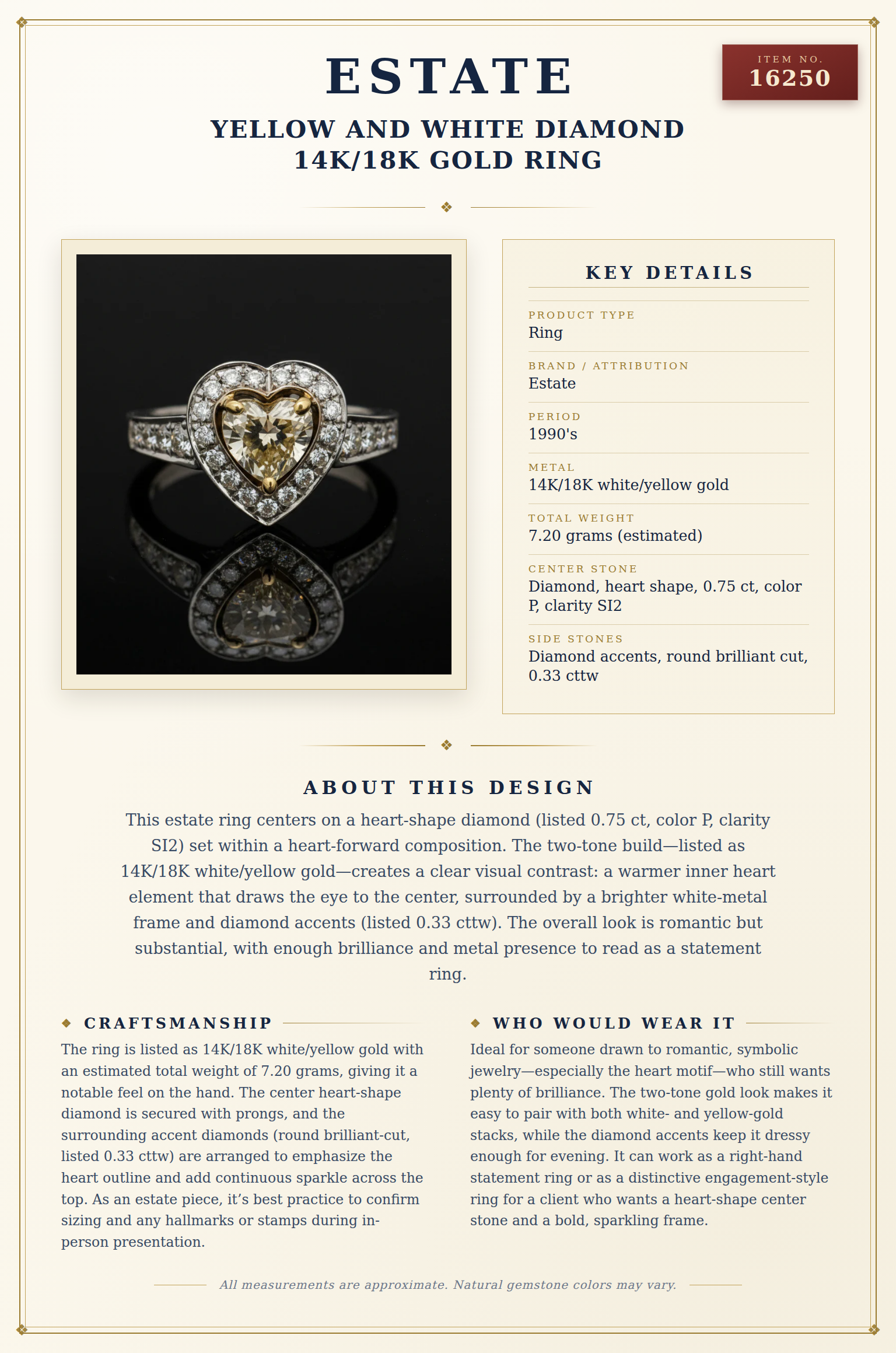 Yellow and White Diamond 14K/18K Gold Ring — anatomy card