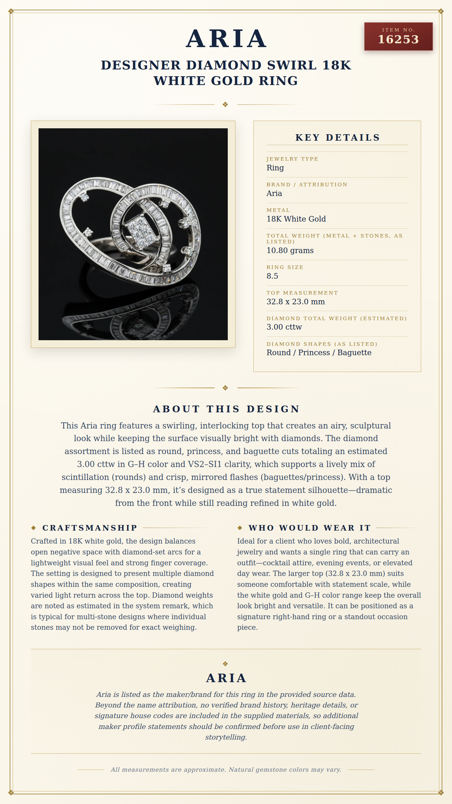 Designer Diamond Swirl 18K White Gold Ring — anatomy card