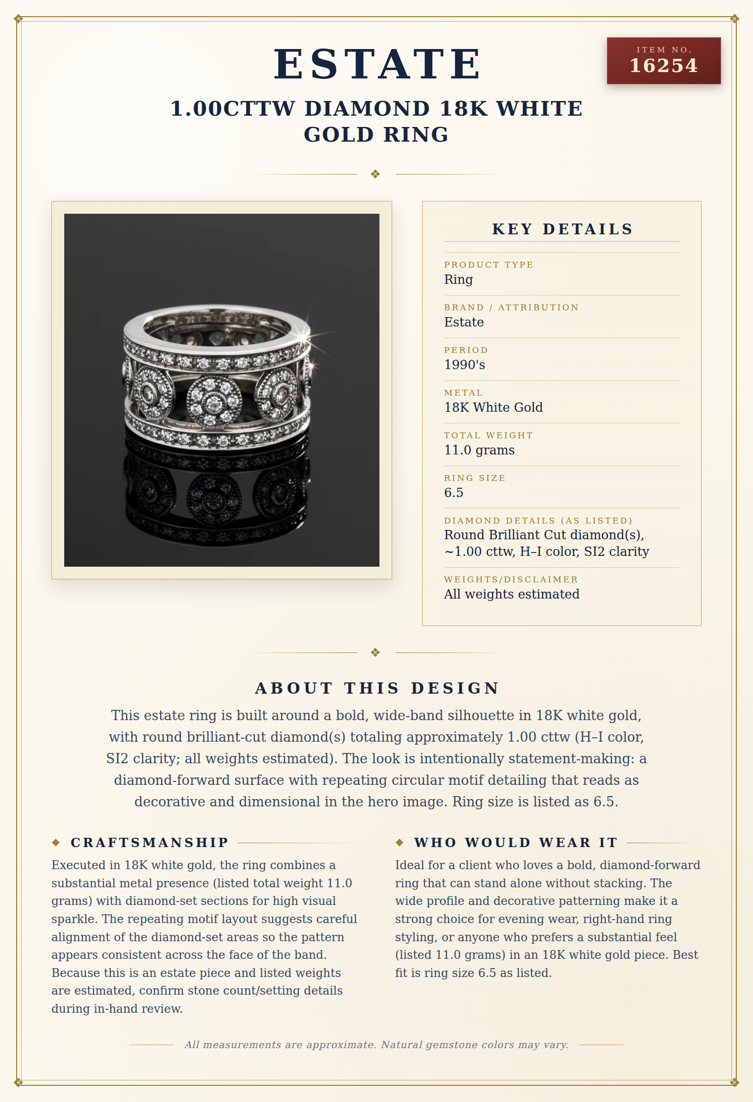1.00cttw Diamond 18K White Gold Ring — anatomy card