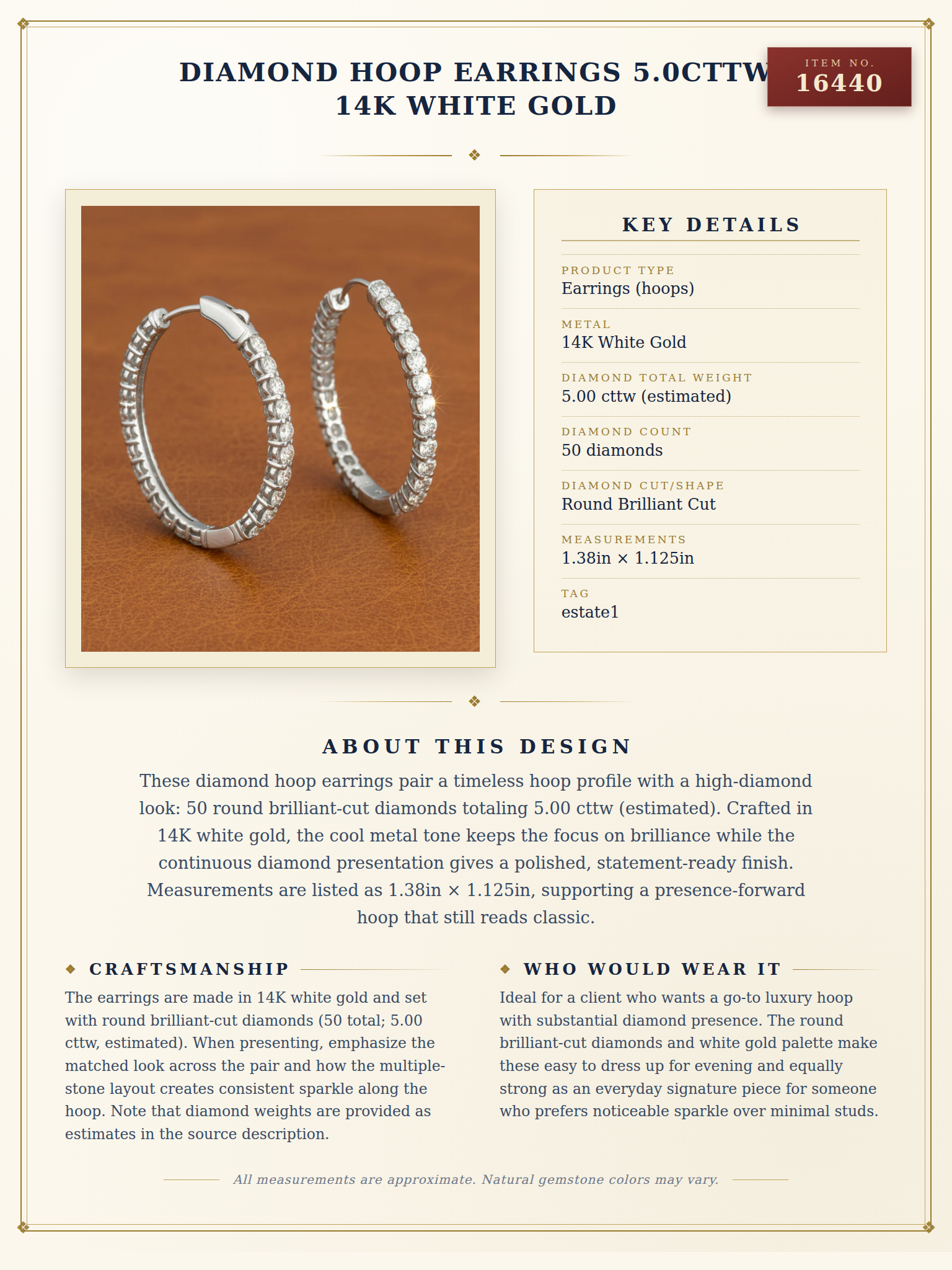 Diamond Hoop Earrings 5.0cttw 14K White Gold — anatomy card
