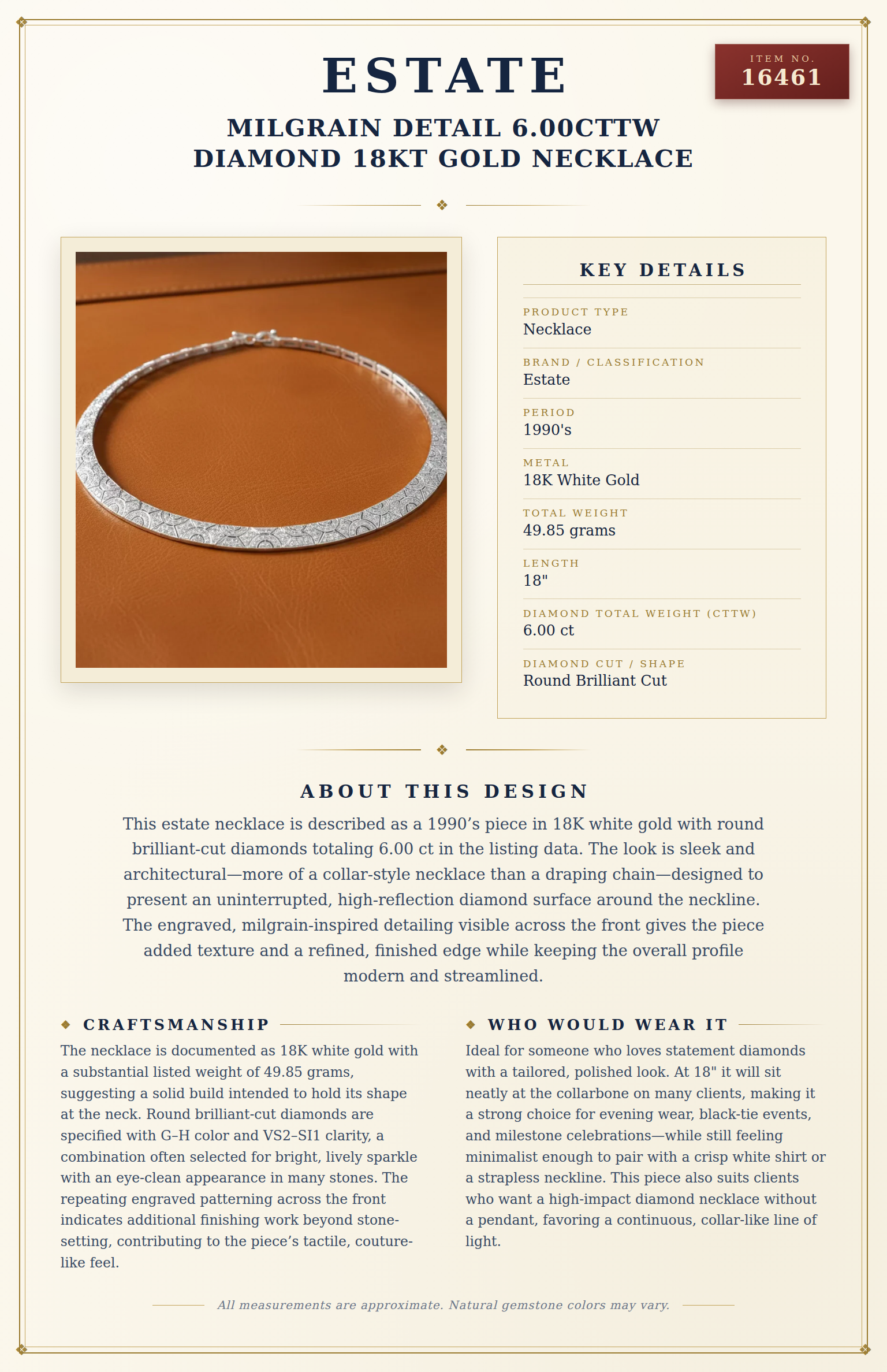 Milgrain Detail 6.00cttw Diamond 18kt Gold Necklace — anatomy card