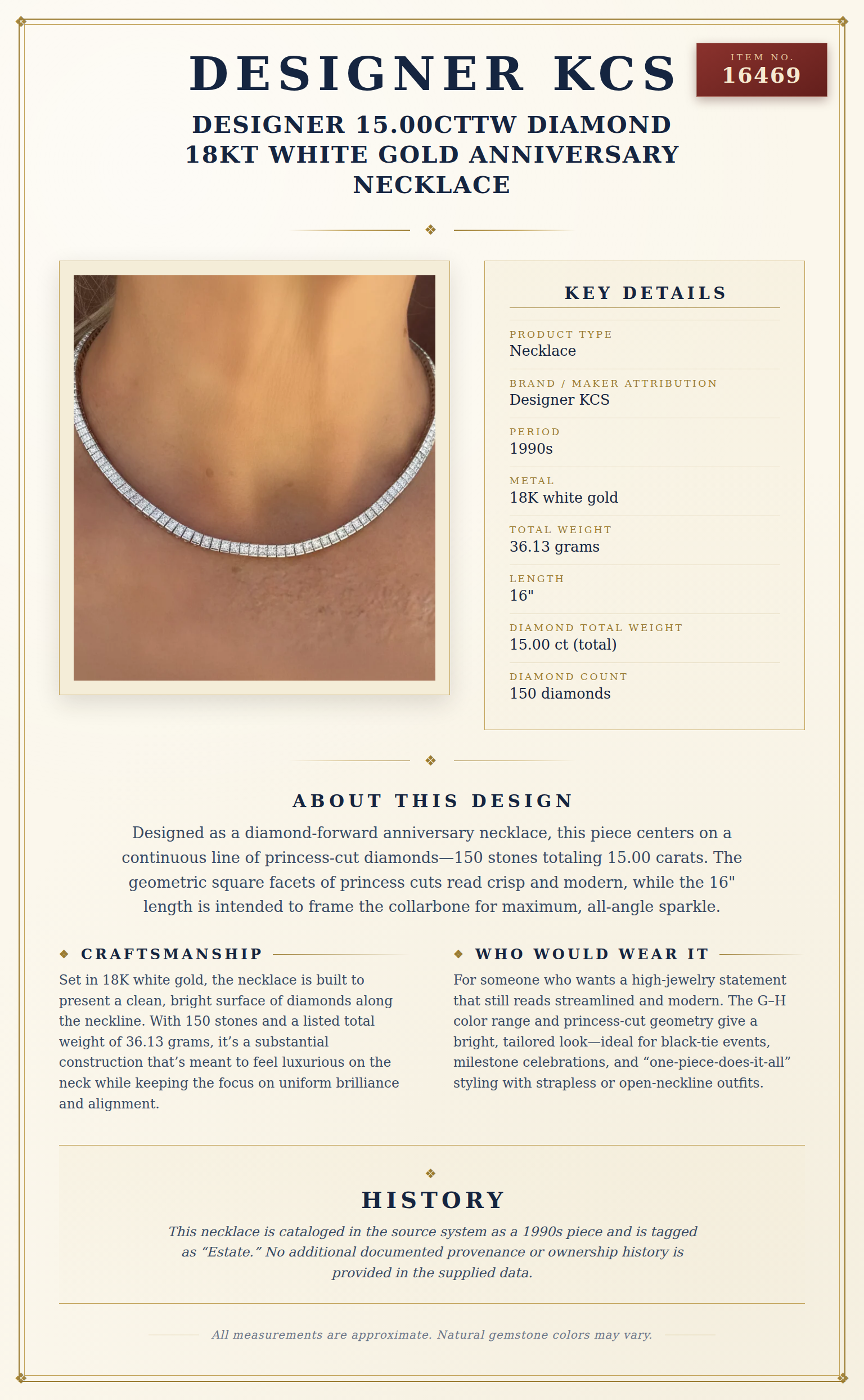 Designer 15.00cttw Diamond 18kt White Gold Anniversary Necklace — anatomy card