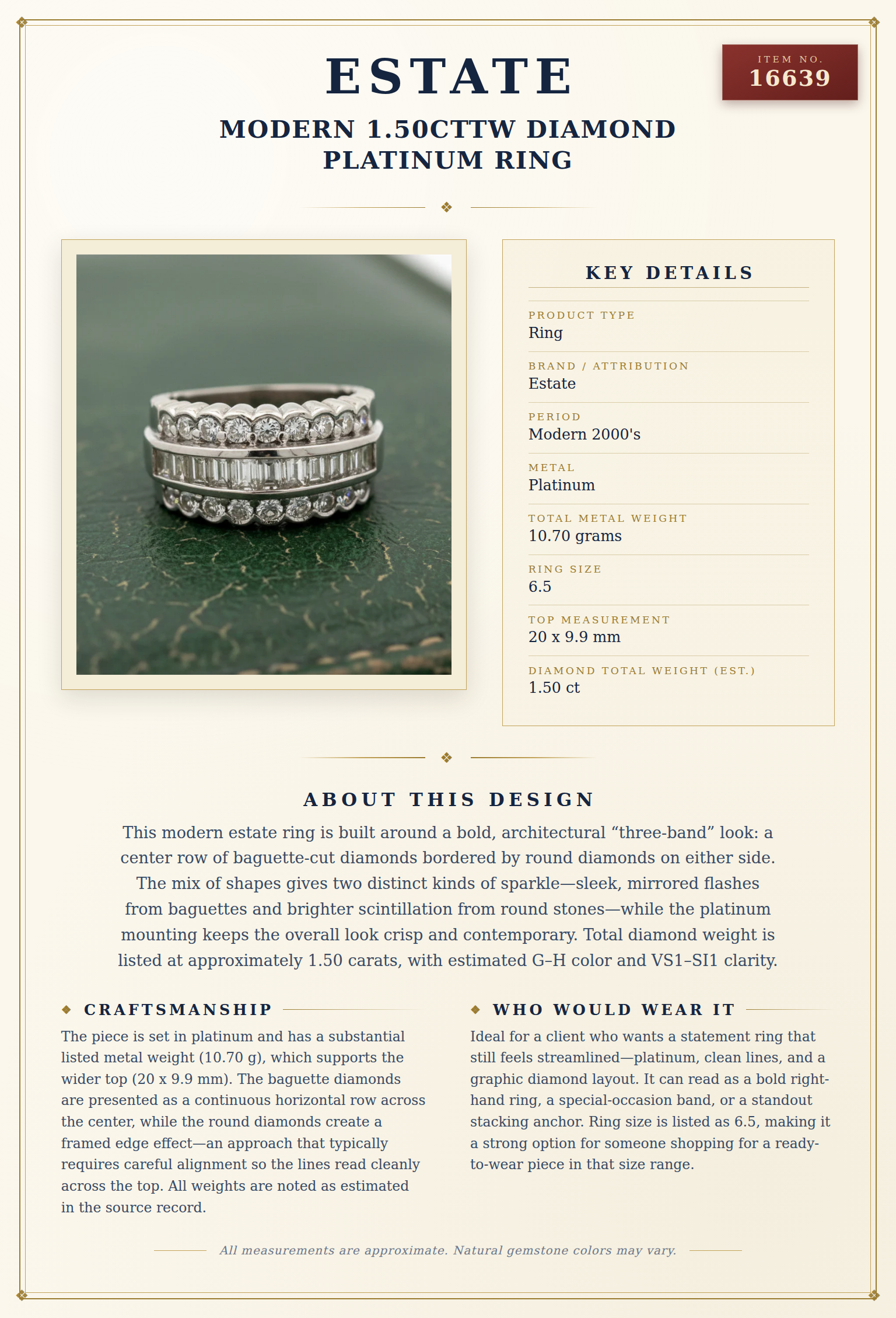 Modern 1.50cttw Diamond Platinum Ring — anatomy card