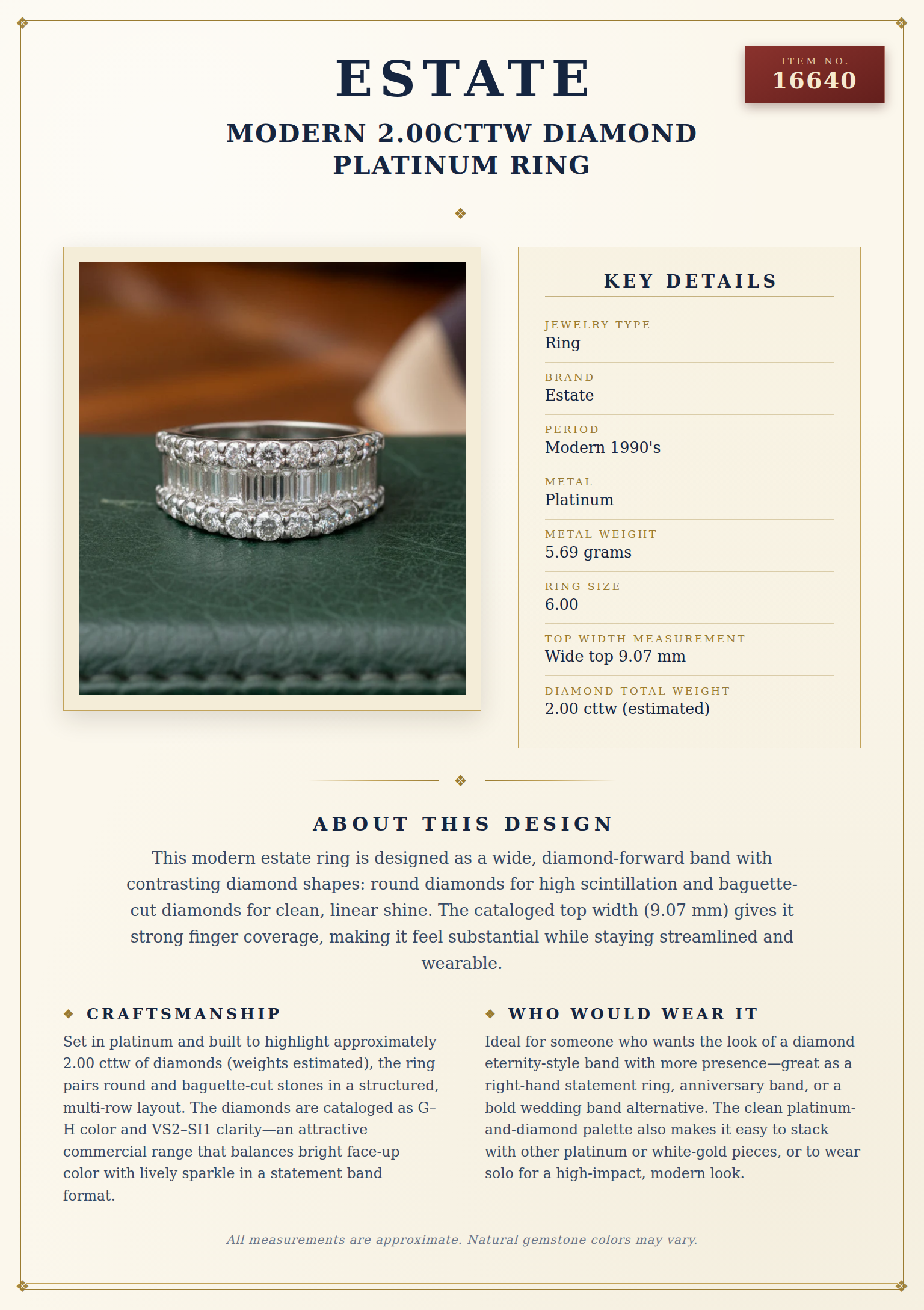 Modern 2.00cttw Diamond Platinum Ring — anatomy card