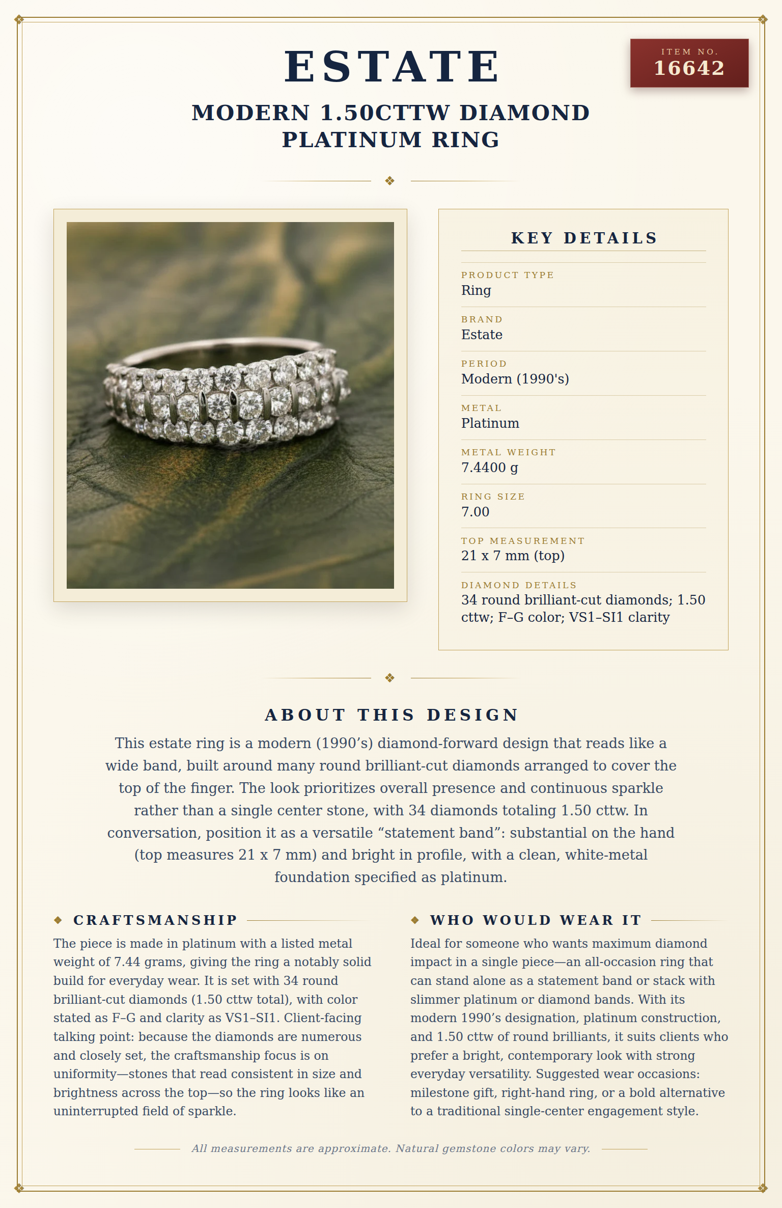 Modern 1.50 cttw Diamond Platinum Ring — anatomy card