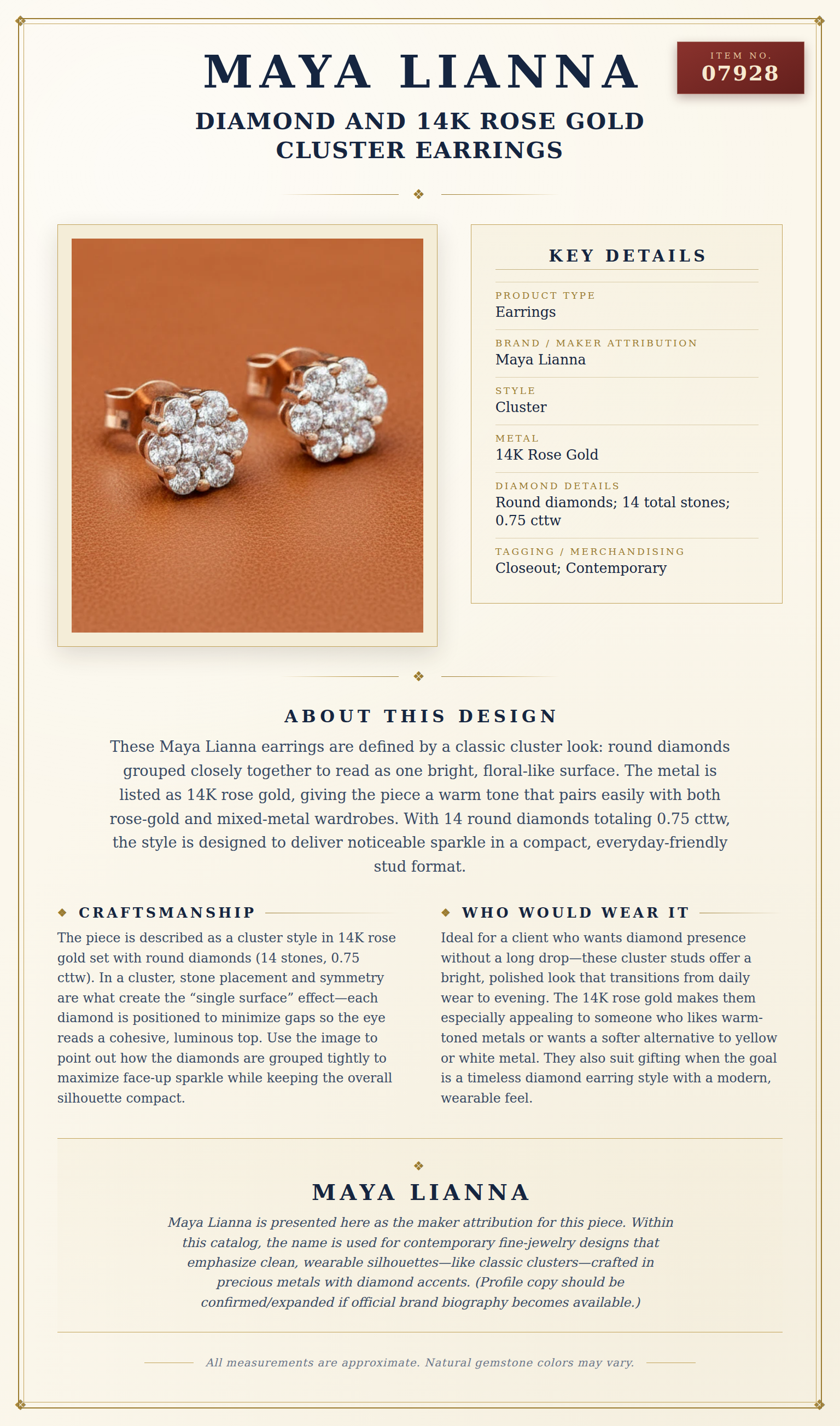 Maya Lianna Diamond and 14K Rose Gold Cluster Earrings — anatomy card