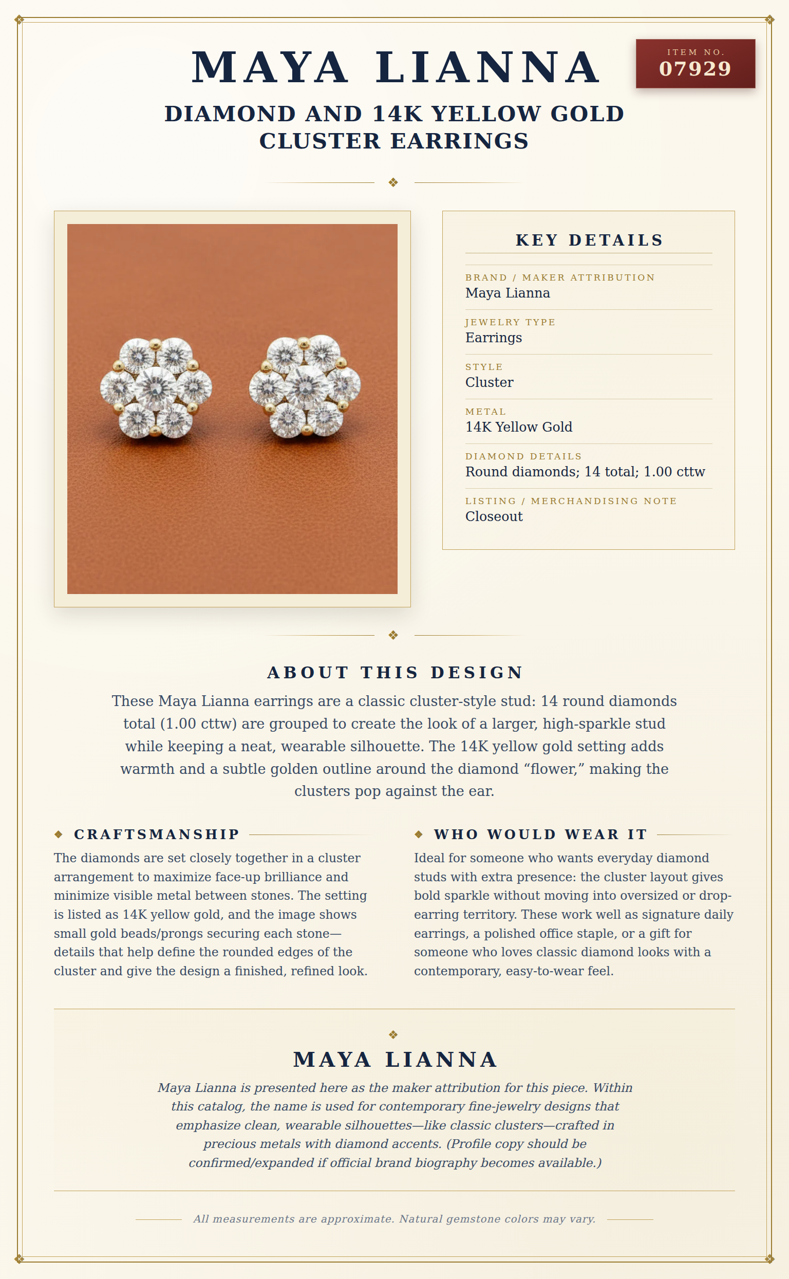 Maya Lianna Diamond and 14K Yellow Gold Cluster Earrings — anatomy card