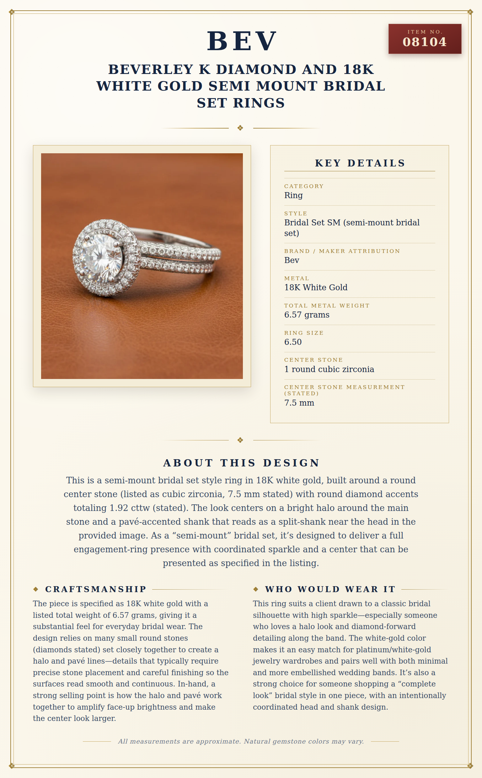 Beverley K Diamond and 18K White Gold Semi Mount Bridal Set Rings — anatomy card