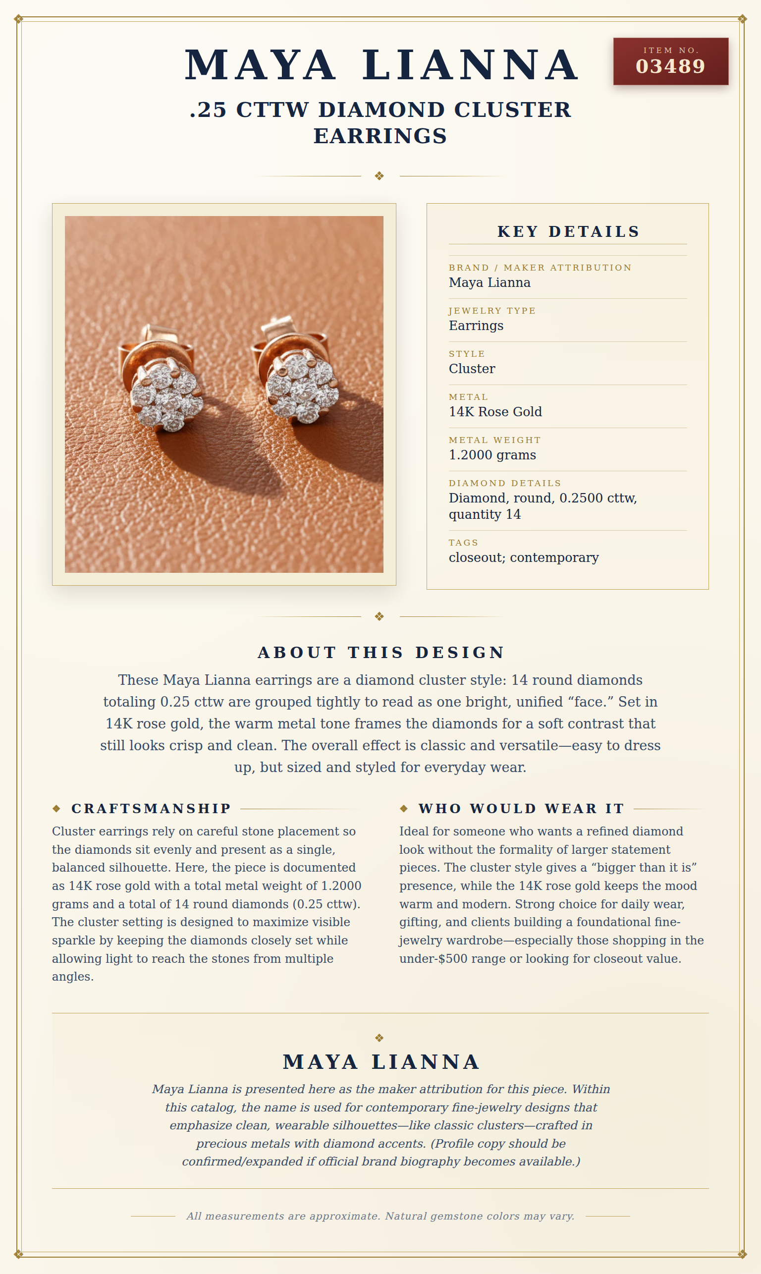 Maya Lianna .25 cttw Diamond Cluster Earrings — anatomy card