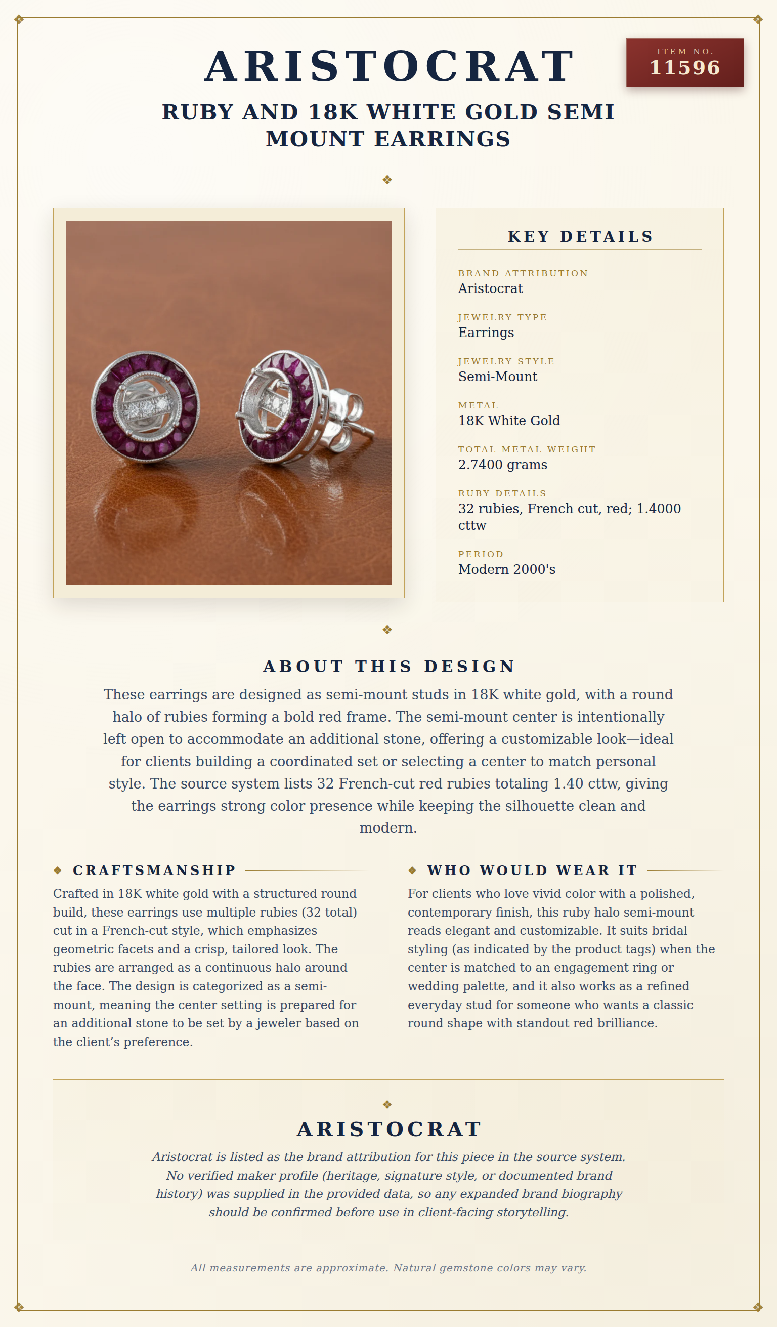 Ruby and 18K White Gold Semi Mount Earrings — anatomy card