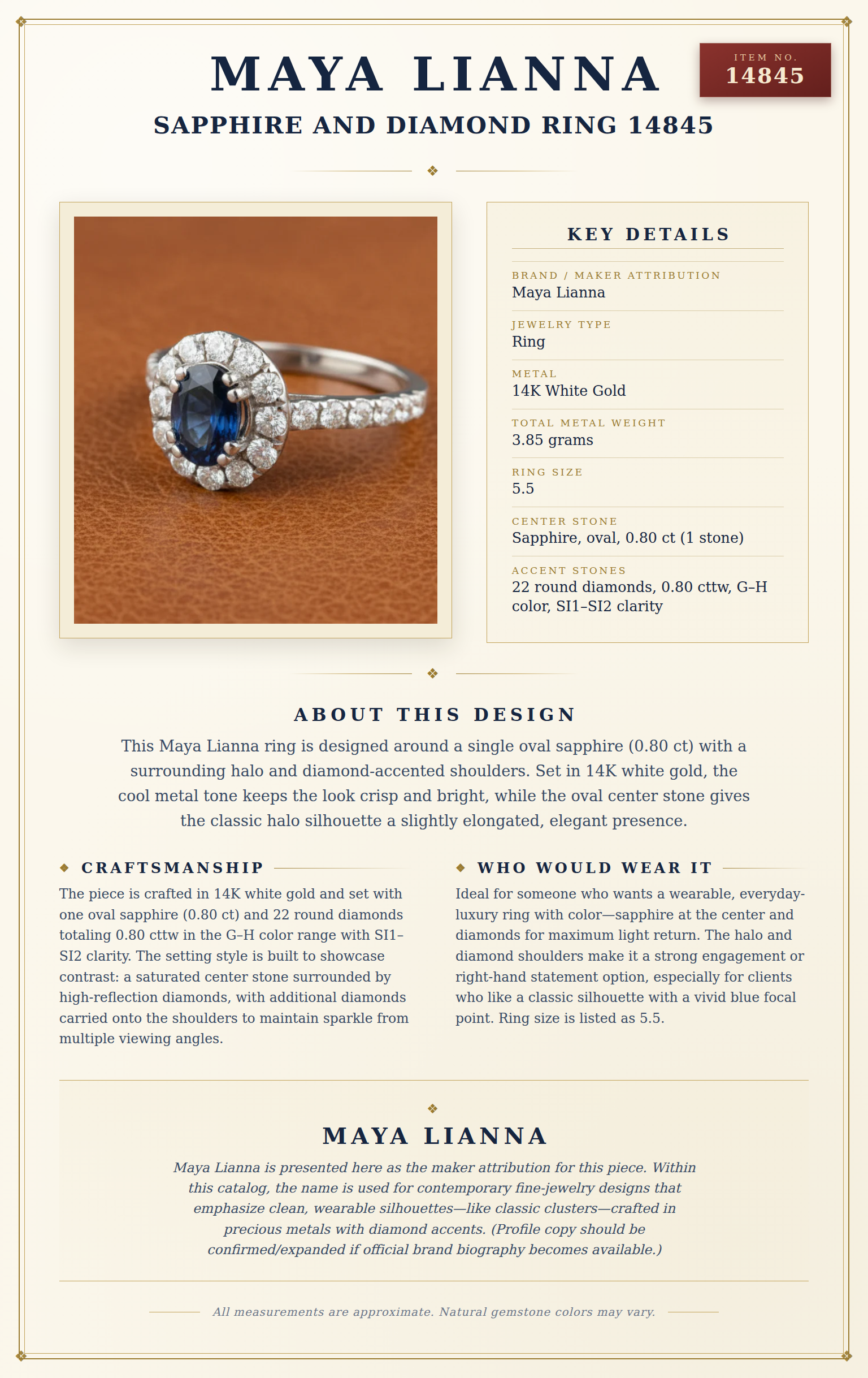Maya Lianna Sapphire and Diamond Ring 14845 — anatomy card