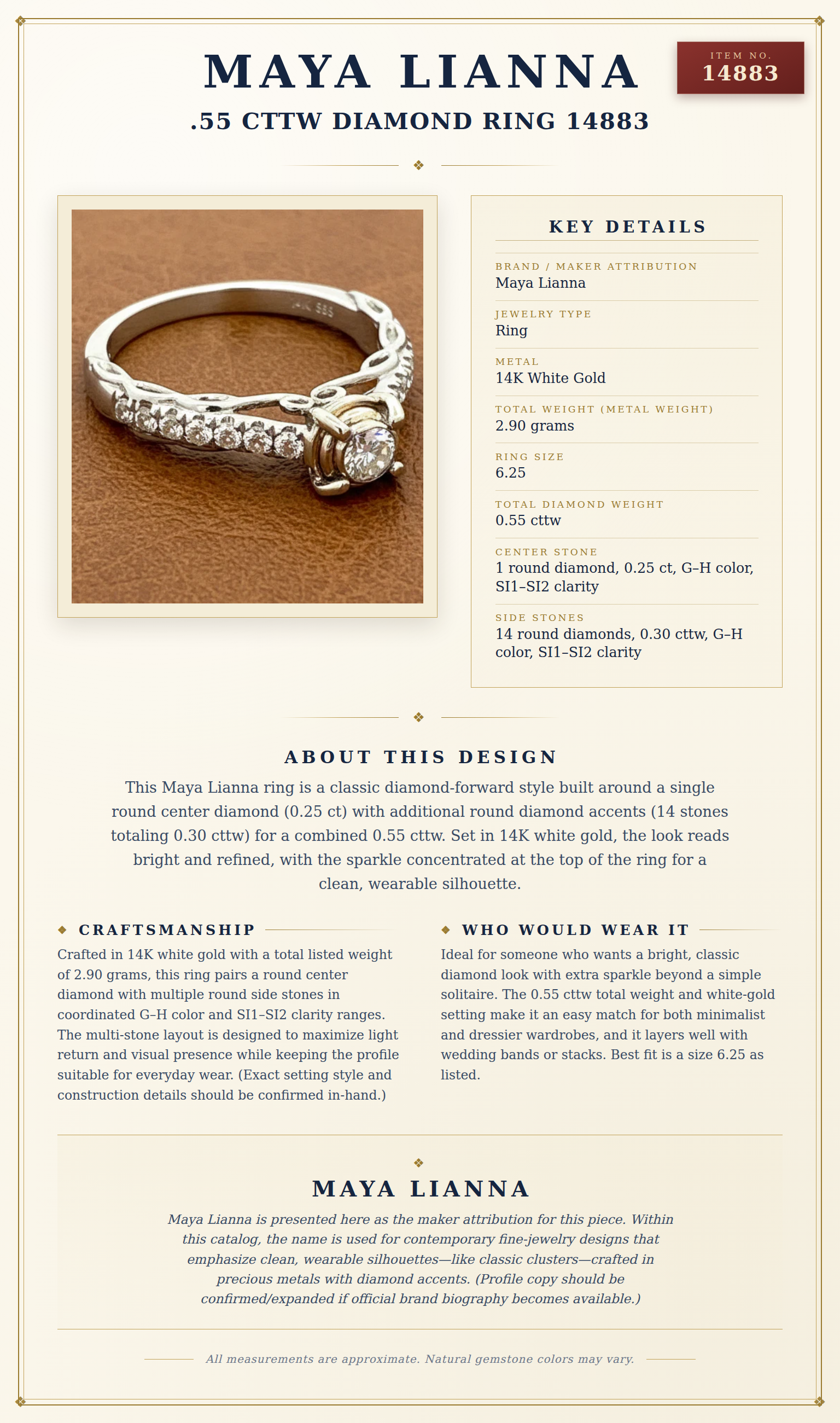 Maya Lianna .55 cttw Diamond Ring 14883 — anatomy card