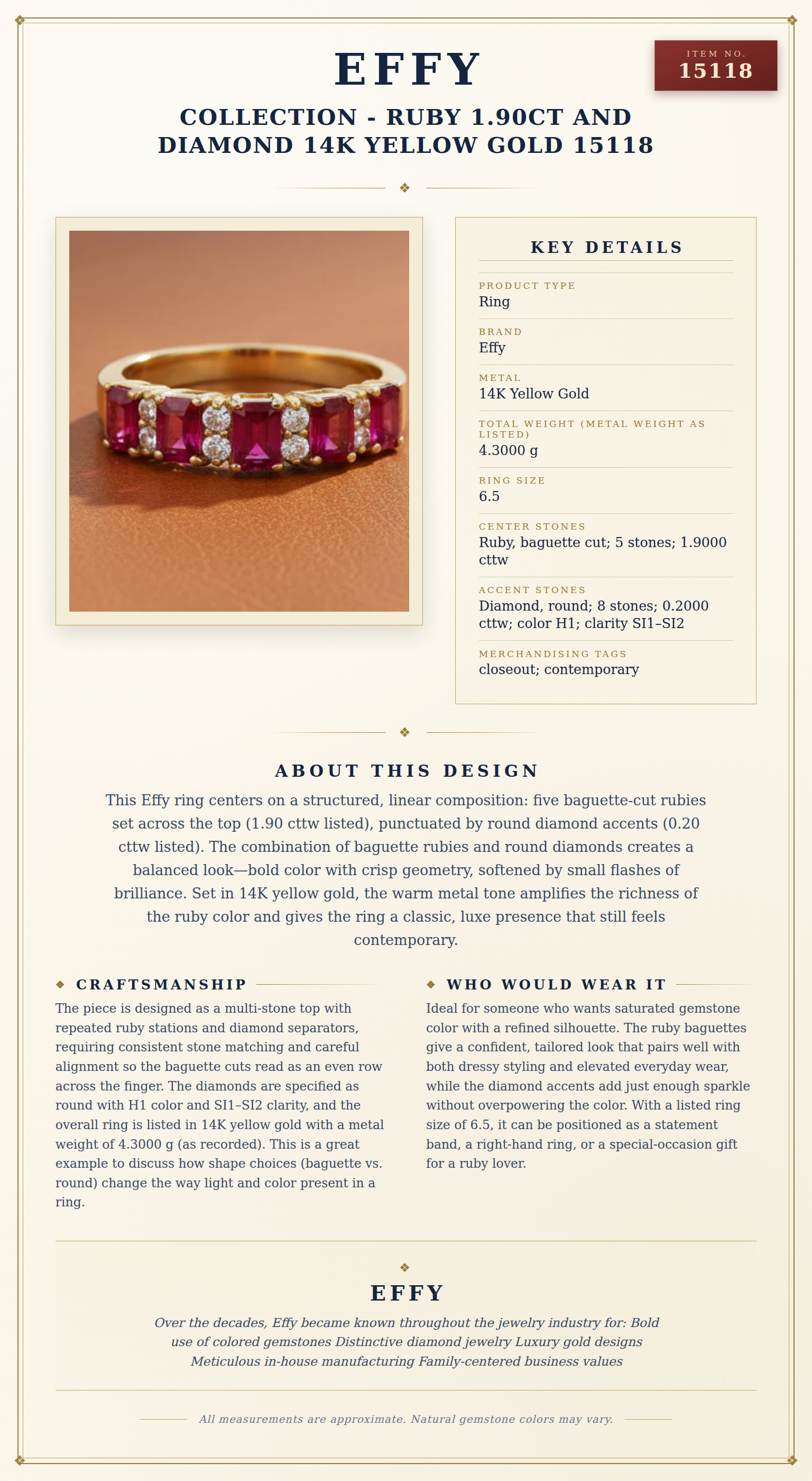 Effy Collection - Ruby 1.90ct and Diamond 14K Yellow Gold 15118 — anatomy card